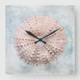 Zee Urchin Distsed Coastal Blue Cream Painting Vierkante Klok