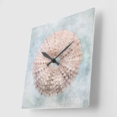 Zee Urchin Distsed Coastal Blue Cream Painting Vierkante Klok (Hoek)