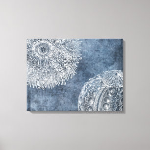 Zee Urchin Waterverf Oceaan Marine Blauw Wit Poste Canvas Afdruk
