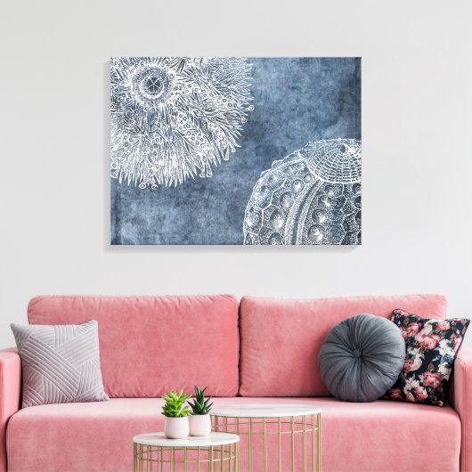 Zee Urchin Waterverf Oceaan Marine Blauw Wit Poste Canvas Afdruk (Insitu (Woonkamer))
