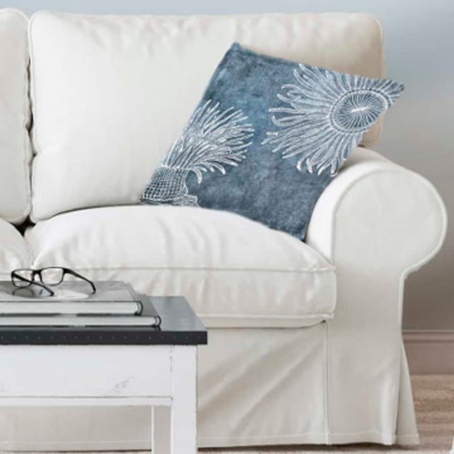 Zee Urchin Waterverf Ocean Navy Blue White Kussen (Creator heeft geüpload)