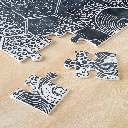 Zee Urchin Waterverf Ocean Navy Blue White Legpuzzel (Zijkant)