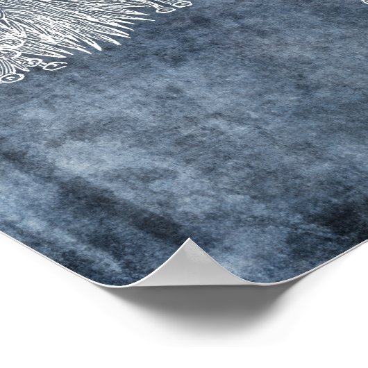 Zee Urchin Waterverf Ocean Navy Blue White Poster (Hoek)