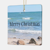 Zee van de blauwe Atlantische Oceaan "Merry Kerstm Keramisch Ornament (Links)