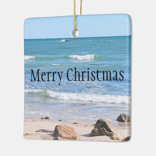 Zee van de blauwe Atlantische Oceaan "Merry Kerstm Keramisch Ornament (Links)