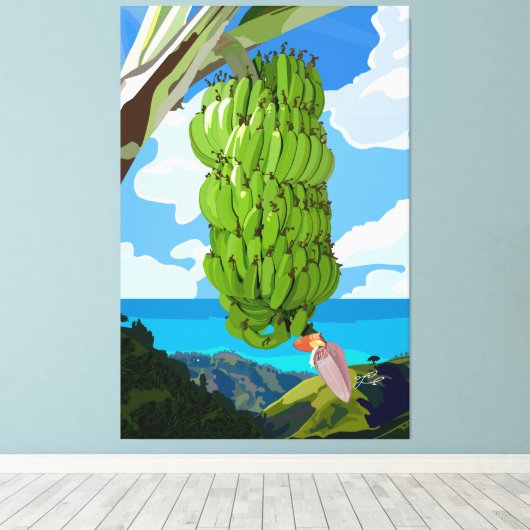 Zee van de groene Bananas Blue Mountain Canvas Afdruk (Insitu (Houten vloer))