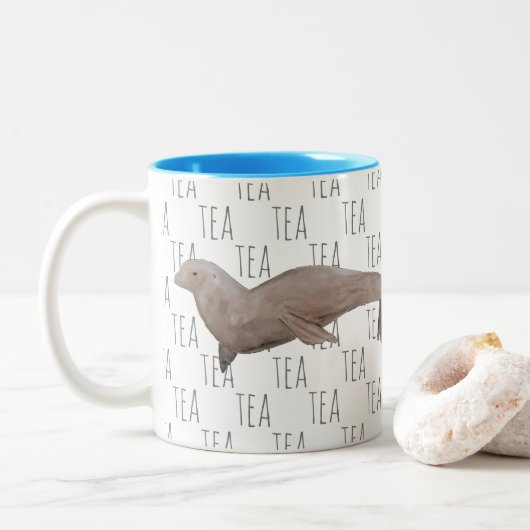Zee van de  van de Tea Ocean Animal Waterverf Tweekleurige Koffiemok (Met donut)