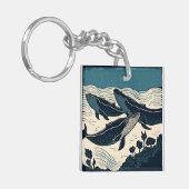 Zee van de walvisvaart Mariene Natuur Linocut Sleutelhanger (Voorkant Links)