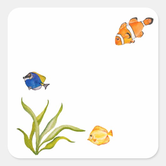zee van de waterverf en zeewier vierkante sticker (Voorkant)