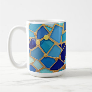 Zee van golven blauw en goud mozaïek kunst koffiemok