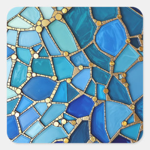 Zee van golven blauw en goud mozaïek kunst vierkante sticker