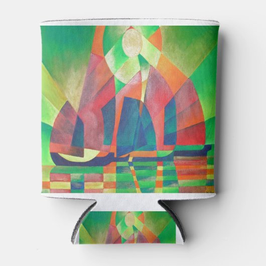 Zee van groen met Cubistische Abstracte junks Blikjeskoeler (Voorkant)