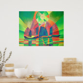 Zee van groen met Cubistische Abstracte junks Poster (Keuken)