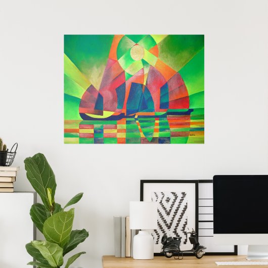 Zee van groen met Cubistische Abstracte junks Poster (Thuiskantoor)