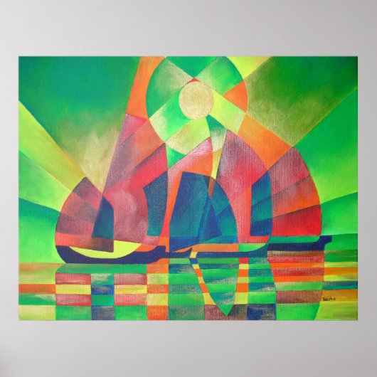 Zee van groen met Cubistische Abstracte junks Poster (Voorkant)
