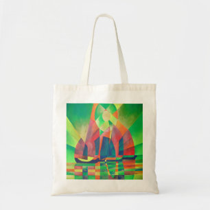 Zee van groen met Cubistische Abstracte junks Tote Bag