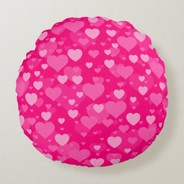 Zee van het hart op Girly Pink Fuchsia Rond Kussen (Voorkant)