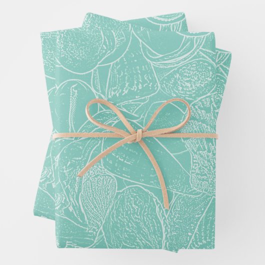 Zee van kuststrand Shell Blauwgroen groen wit ontk Inpakpapier Vel (In situ)