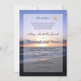 Zee van Liefde | Beach Sunset Starfish Weddenschap Kaart