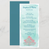 Zee van Liefde | nautische Waterverf koraal bruilo Menu (Voorkant / Achterkant)