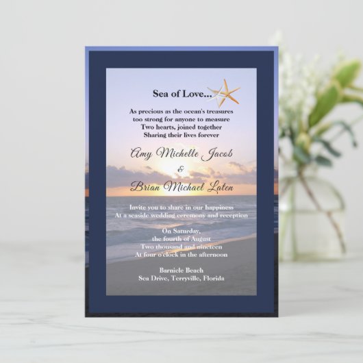 Zee van liefde | Strand Sunset Starfish bruiloft u Kaart (Staand voorkant)