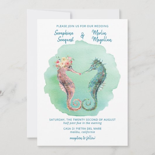 Zee van Liefde | Whimsical Seahorse Beach Weddensc Kaart (Voorkant)