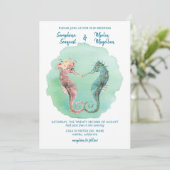 Zee van Liefde | Whimsical Seahorse Beach Weddensc Kaart (Staand voorkant)