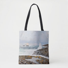 Zee van storm met zeeoorten tote bag