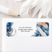 Zee van walvisvissen, blauwe oranje oceaan etiket (Insitu)