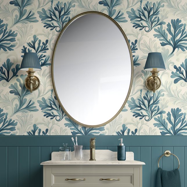 Zee varen Whispers - Blauwgroen, Wit, Blauw - Kust Behang (Ocean Breeze Foliage Peel and Stick Wallpaper)