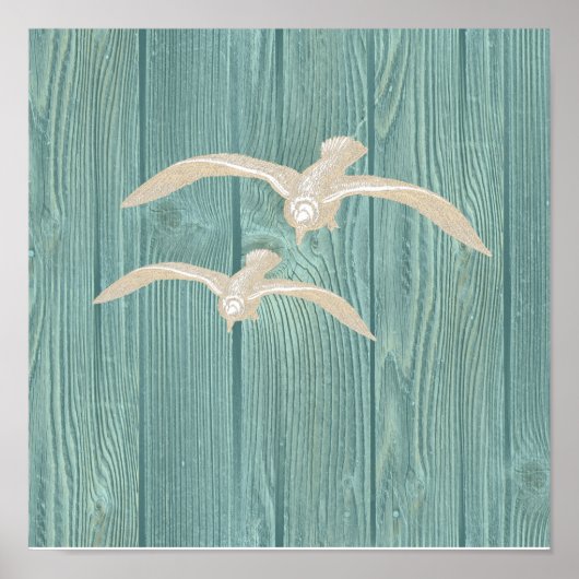 Zee Vintage Aqua Poster van het Hout Beach (Voorkant)