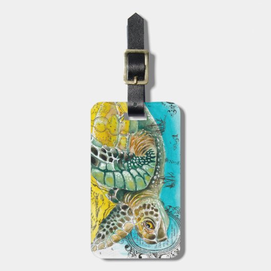 Zee Vintage Waterverf  Kaart wit Bagagelabel (Voorkant verticaal)