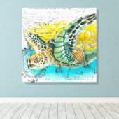 Zee Vintage Waterverf Kaart wit Canvas Afdruk (Insitu (Houten vloer))