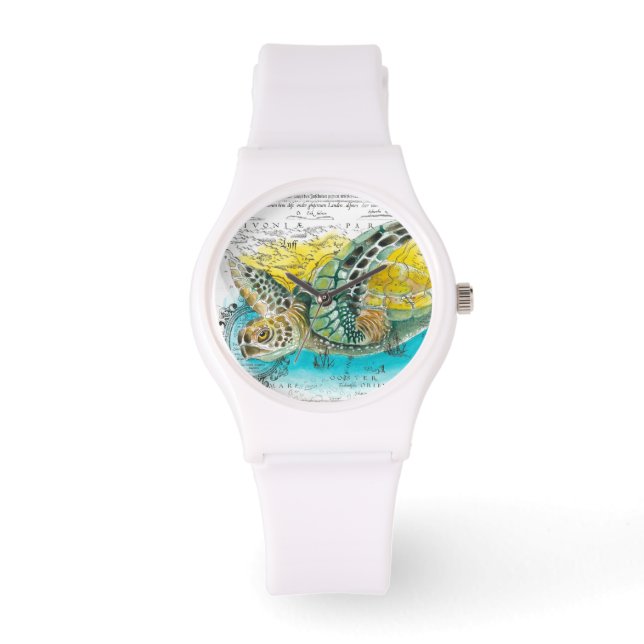 Zee Vintage Waterverf  Kaart wit Horloge (Voorkant)