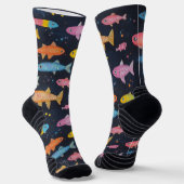 Zee Vis Krijt Tekenpatroon Zwart Sokken (Gebogen)