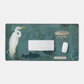 Zee Vogel Botanische Heron Vis Kwallen Blauwgroen  Bureaumat (Keyboard & Muis)