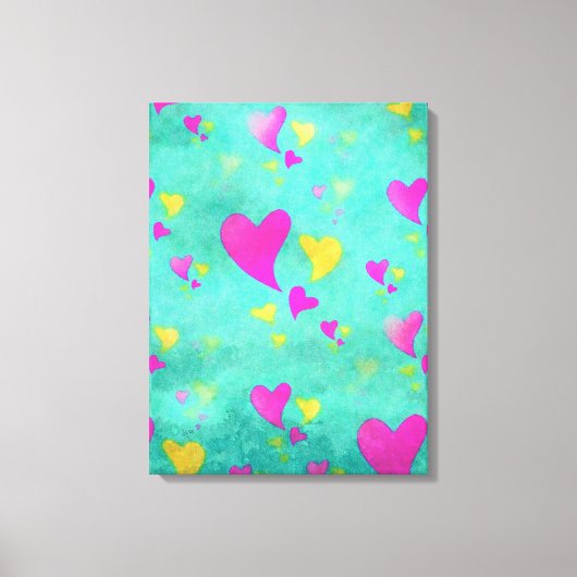 Zee Vol Met Hartjes Waterverf Schilderij Canvas Afdruk (Voorkant)