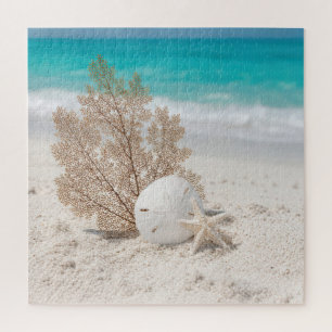 Zee waaier met zand dollar en zeester legpuzzel