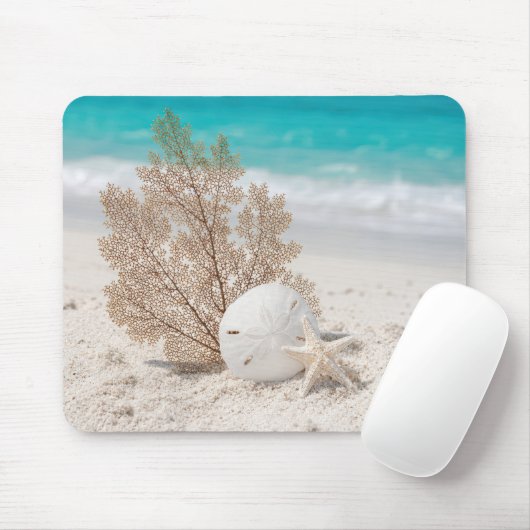 Zee waaier met zand dollar en zeester muismat (Met muis)