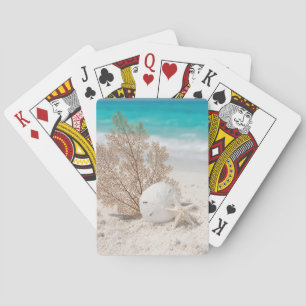 Zee waaier met zand dollar en zeester pokerkaarten