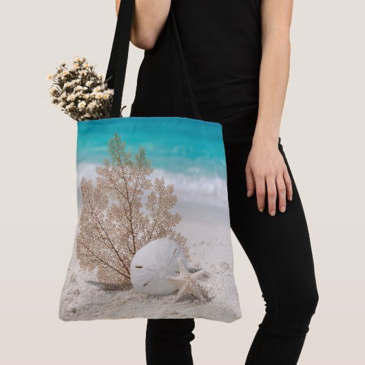 Zee waaier met zand dollar en zeester tote bag (Dichtbij)