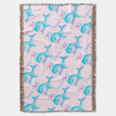 Zee walvis waterverf art roze benoemde patroonworp deken (Voorkant Verticaal)