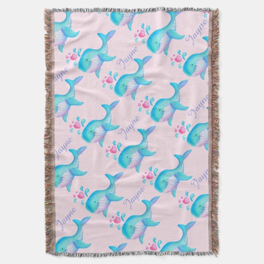 Zee walvis waterverf art roze benoemde patroonworp deken (Voorkant Verticaal)