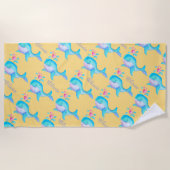 Zee walvis waterverf kunst genaamd patroonzand strandlaken (Voorkant)