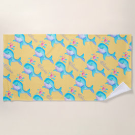 Zee walvis waterverf kunst genaamd patroonzand strandlaken