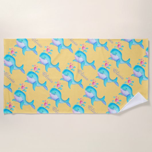 Zee walvis waterverf kunst genaamd patroonzand strandlaken (Voorkant)