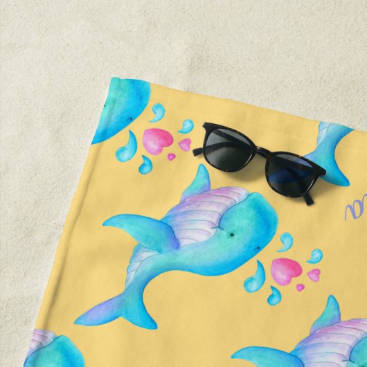 Zee walvis waterverf kunst genaamd patroonzand strandlaken (In situ)