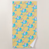 Zee walvis waterverf kunst genaamd patroonzand strandlaken (Voorkant)