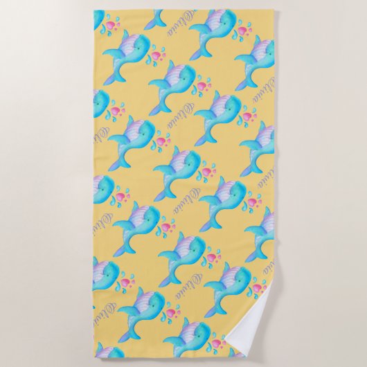 Zee walvis waterverf kunst genaamd patroonzand strandlaken (Voorkant)