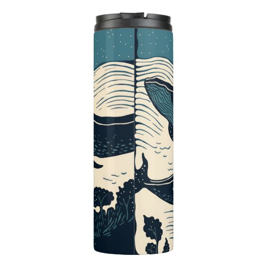 Zee walvissen Ocean Nova Scotia Linocut Tea Coffee Thermosbeker (Achterkant)